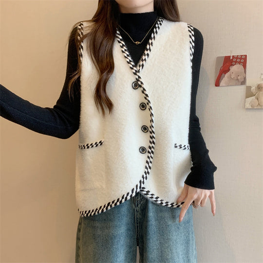 Damen Weste mit geflochtenen Akzenten und Knopfdetails EB