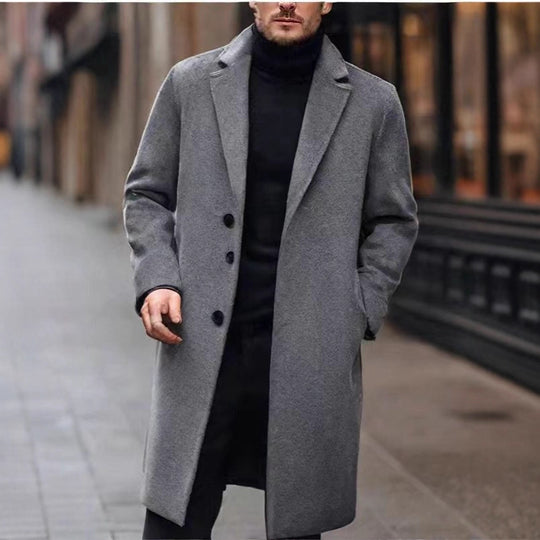 Herren nan eleganter Wollmixmantel mit Reverskragen und geradem Schnitt EB