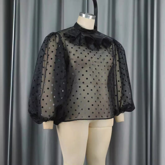 Damen Bluse mit voluminösen Puffärmeln und Polka-Dots EB