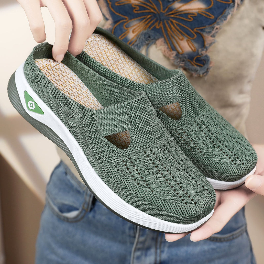 Damen nan atmungsaktive Strick-Slipper Clog mit seitlicher Cut-Out-Öffnung, dämpfender EVA- und PU-Zwischensohle EB