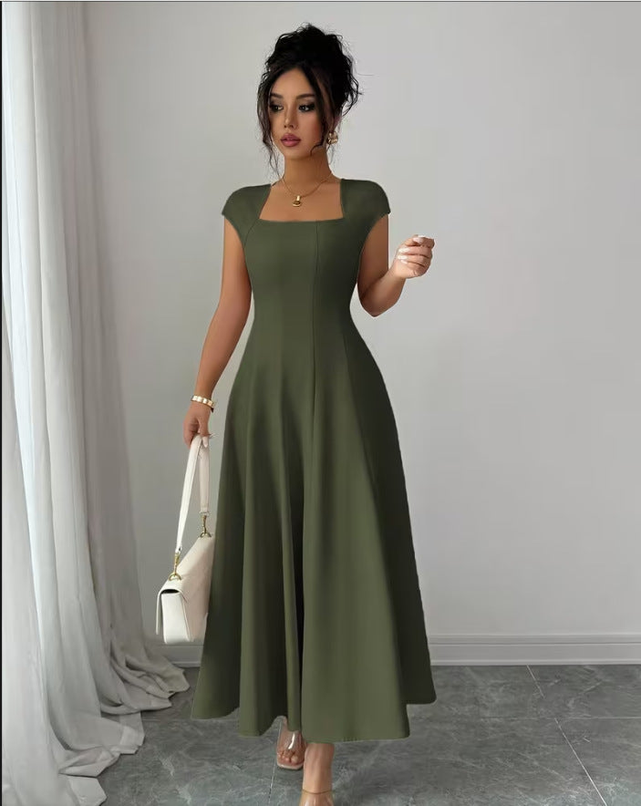 Damen Elegantes Maxikleid mit rechteckigem Ausschnitt und fließendem Rock EB