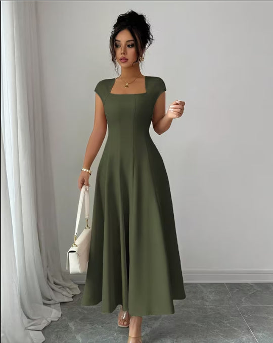 Damen Elegantes Maxikleid mit rechteckigem Ausschnitt und fließendem Rock EB