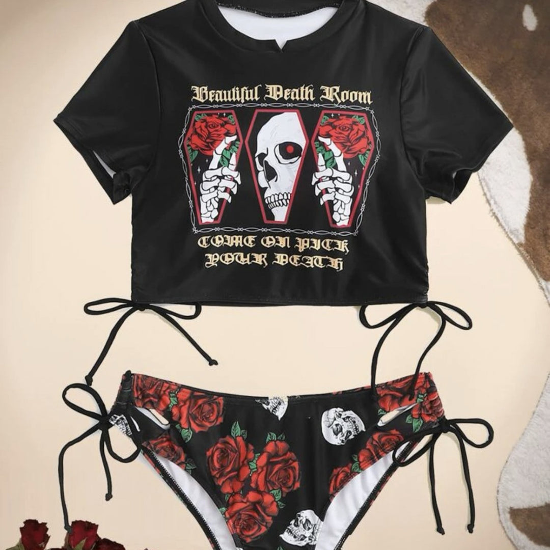Damen Crop-Top Bikini mit grafischem Design EB