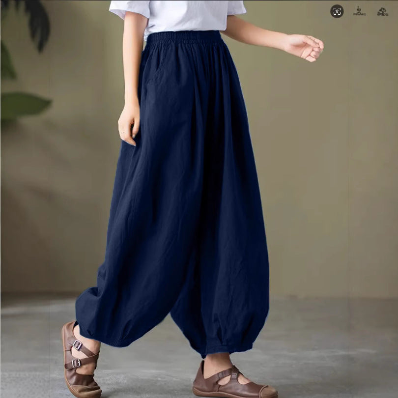 Damen Bequeme lockere Harem-Hose mit elastischem Bund EB