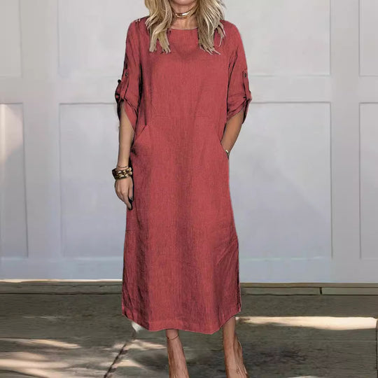 Damen Freizeit Maxi Kleid mit Taschen EB
