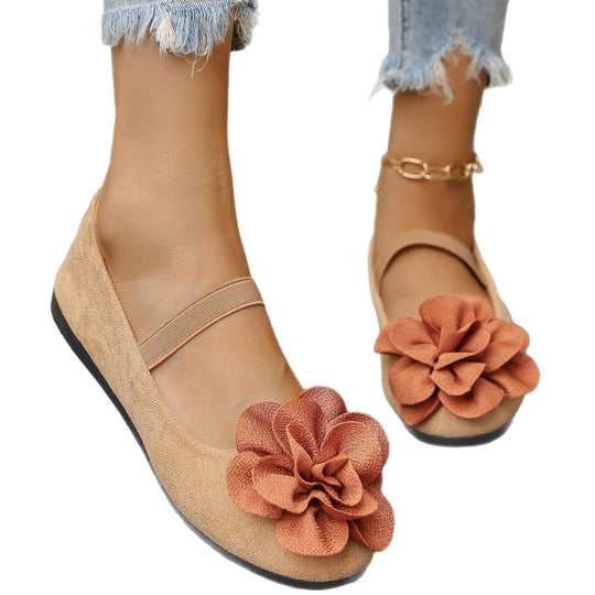 Damen Ballerinas mit floralem 3D-Blüten-Design und elastischem Riemen EB