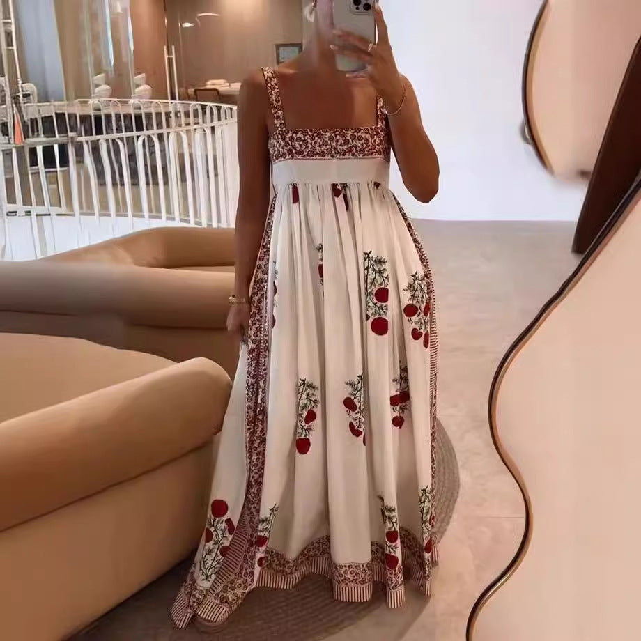 Damen Langes Sommerkleid mit floralen Akzenten und breiten Trägern EB