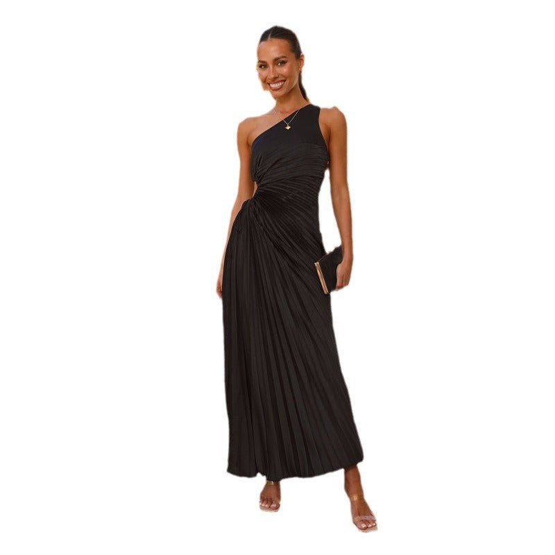 Damen Elegantes Maxikleid mit schrägem Ausschnitt und stilvollen Falten EB