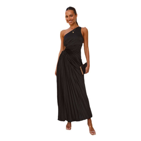 Damen Elegantes Maxikleid mit schrägem Ausschnitt und stilvollen Falten EB