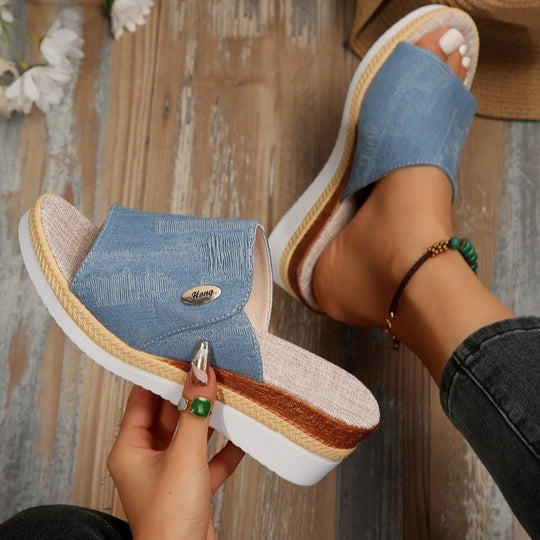 Damen Wedge-Sandalen mit eleganter Textil-Oberfläche und komfortabler Fußbettgestaltung EB