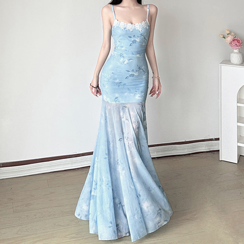 Damen Maxikleid mit floralem Druck und eleganter Spitzenborte EB