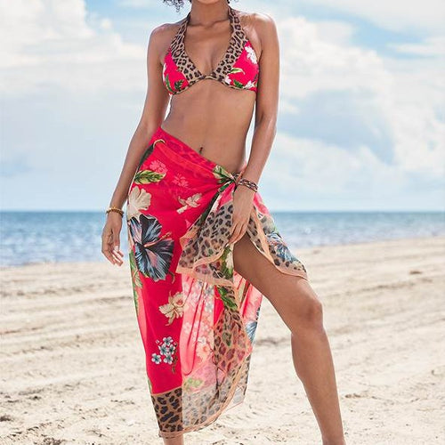 Damen Strandsarong mit buntem Floral- und Tierprint EB