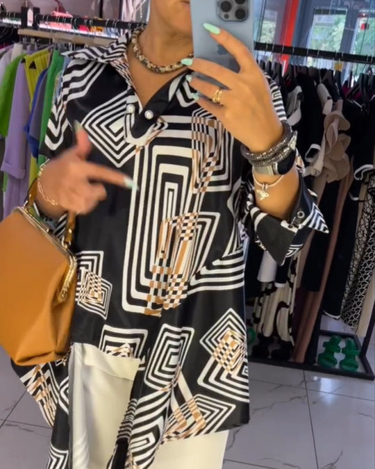Damen Tunika mit modernem geometrischem Muster und elegantem Schnitt Heidi-Mode