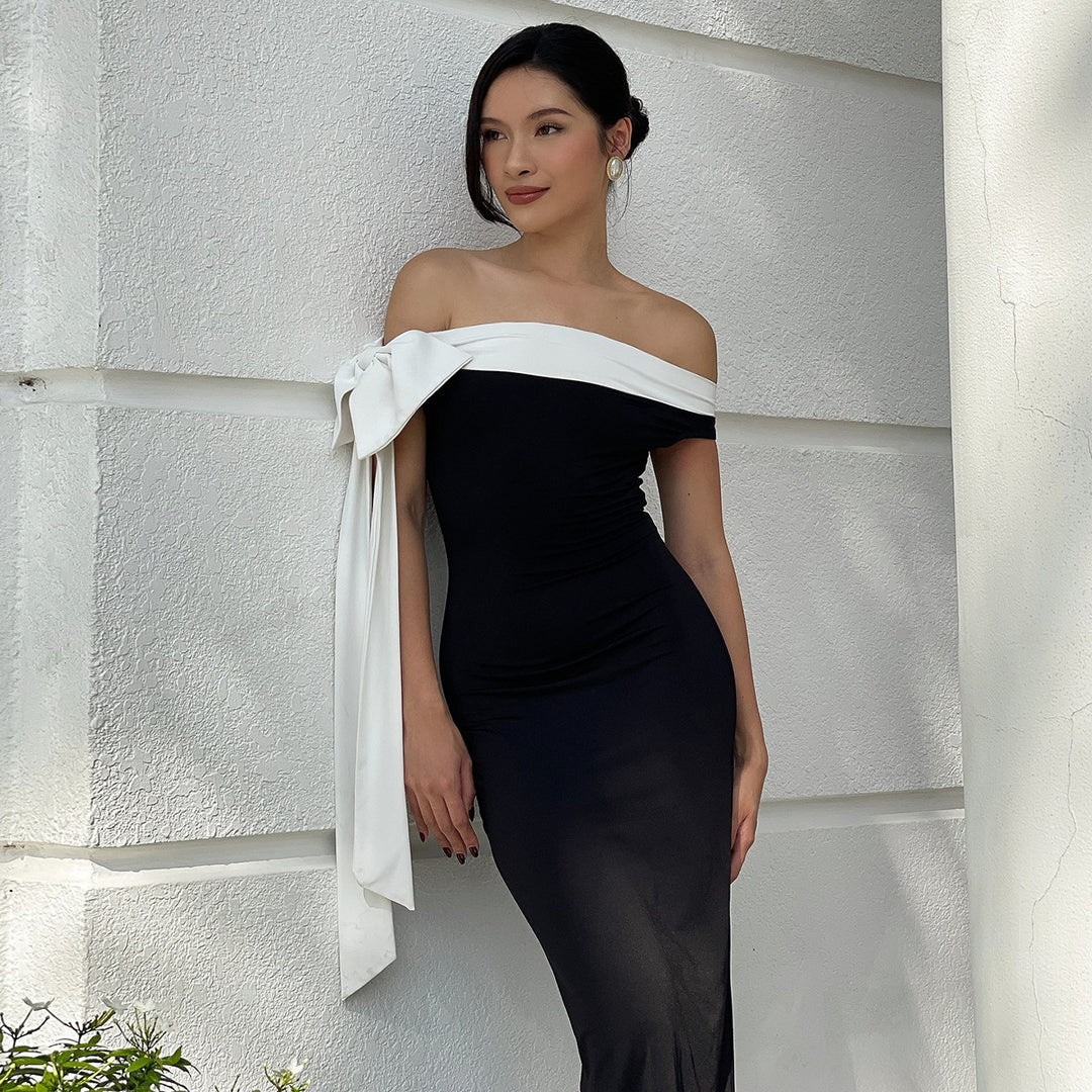 Damen Elegantes Maxikleid mit Off-Shoulder Design und schmalem Schnitt EB