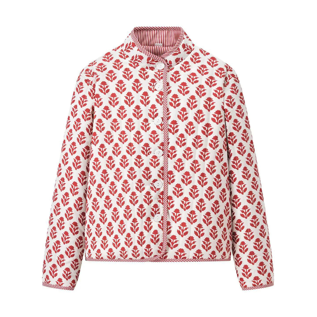 Damen gesteppte Blousonjacke mit floralem Muster und praktischen Knöpfen EB