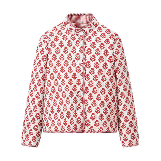 Damen gesteppte Blousonjacke mit floralem Muster und praktischen Knöpfen EB