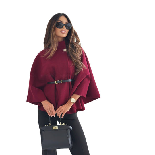 Damen Cape-Jacke mit stylischem Gürtel und eleganter Struktur EB