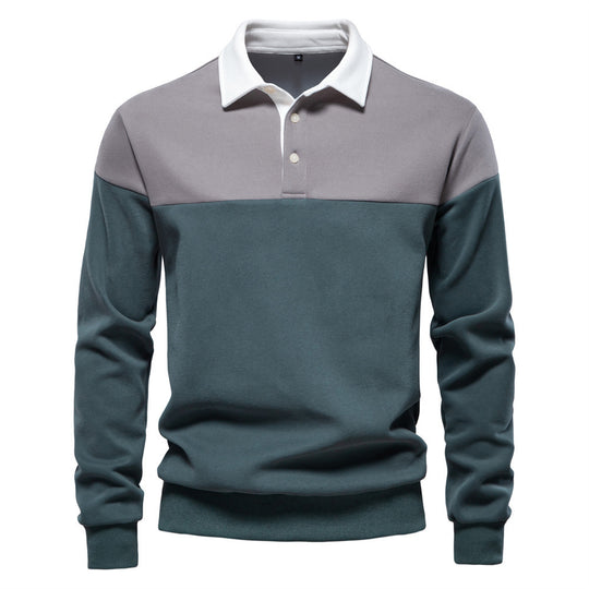 Herren nan sportlich-elegantes Langarm-Polo im Rugby-Stil mit kontrastierendem Kragen und breitem Brustpaneel EB