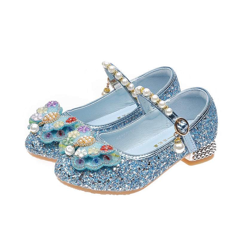 Mädchen Glitzernde Ballerinas mit Blumenapplikationen EB