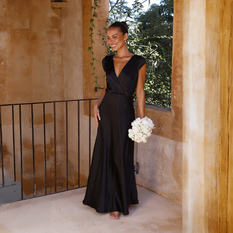 Damen Elegantes Langkleid mit V-Ausschnitt und fließendem Schnitt EB