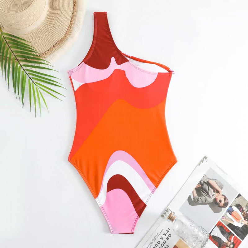 Damen Einteiler Badeanzug mit modischem Muster und passendem Sarong EB