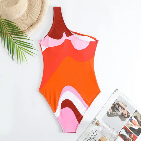 Damen Einteiler Badeanzug mit modischem Muster und passendem Sarong EB