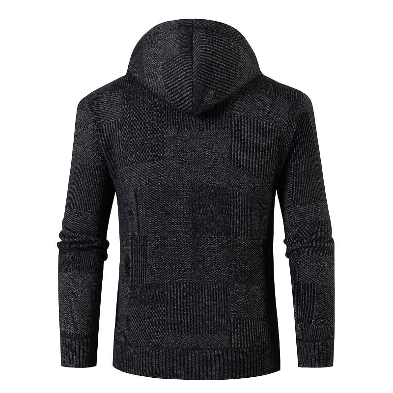 Herren Strickjacke mit gefütterter Kapuze und modernem Waffelmuster EB