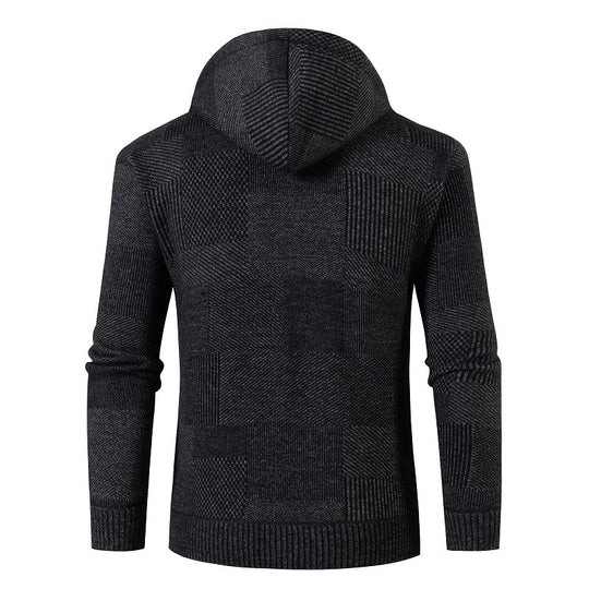Herren Strickjacke mit gefütterter Kapuze und modernem Waffelmuster EB
