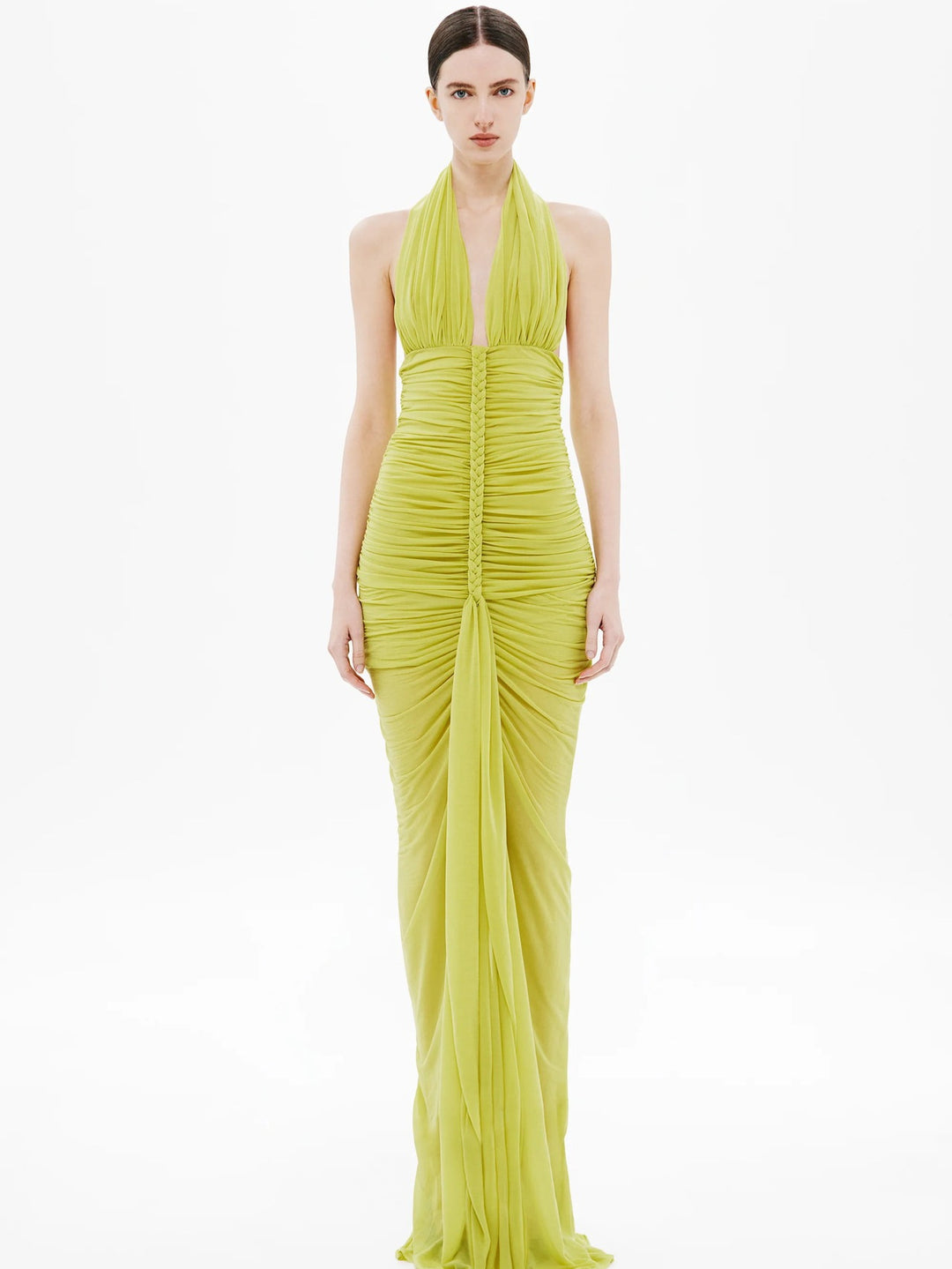 Damen Exquisites gerafftes Maxikleid mit tiefem V-Ausschnitt und eleganten Drapierungen EB