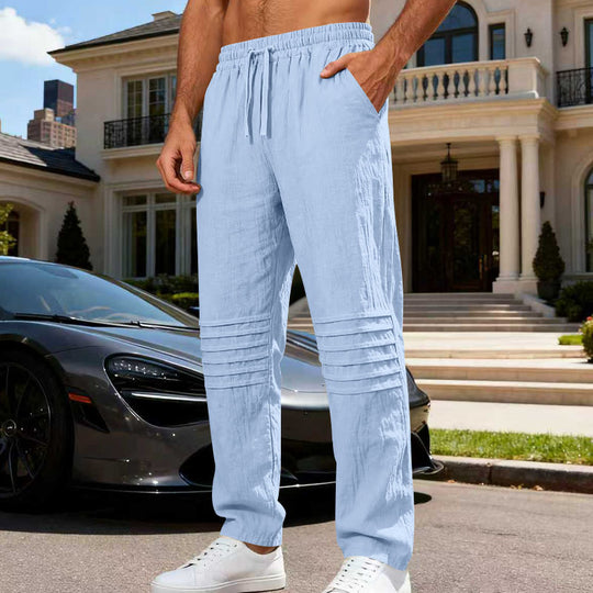 Herren Leinenoptik-Loungehose mit Tunnelzug elastischem Bund und abgesteppten Kniepanelen EB