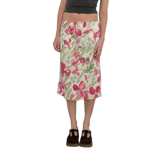 Damen nan ausgestellter Midirock mit floralem Aquarelldruck und hoher Taille EB