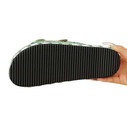 Damen Riemchen-Sandalen mit funkelnden Perlen und verstellbaren Schnallen EB