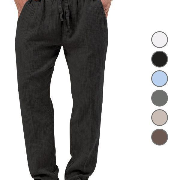 Herren nan lässige Leinen-Relaxhose mit elastischem Tunnelzugbund und praktischen Seitentaschen EB