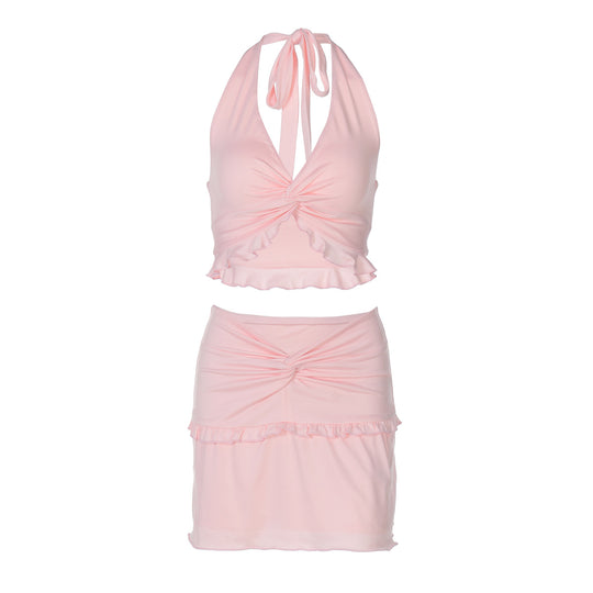 Damen Verspieltes Crop-Top und Minirock Set EB