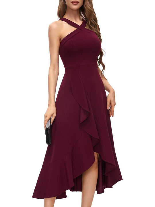 Damen Asymmetrisches Langen Abendkleid mit Drapierung EB