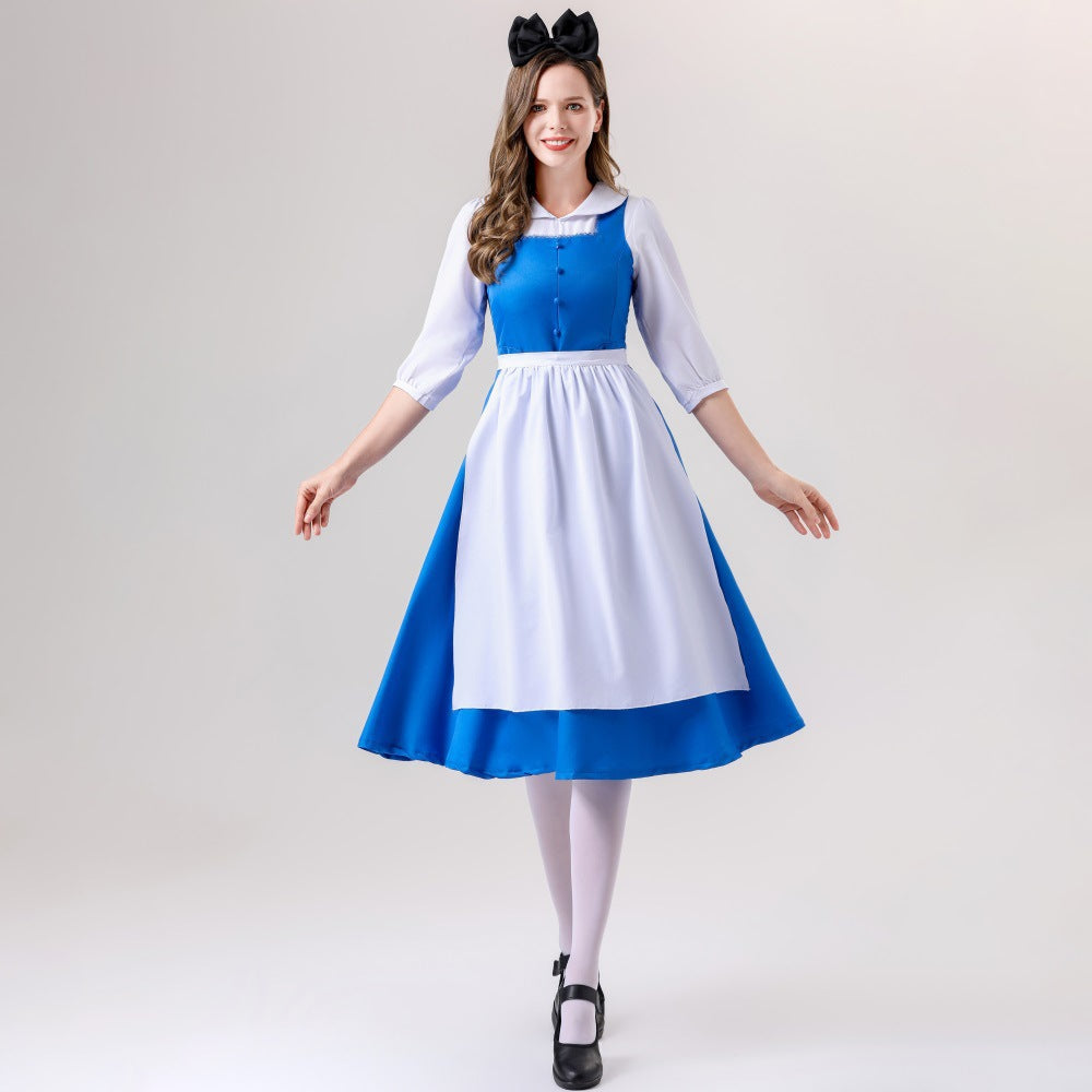 Damen nan vintage Schürzenkleid mit tailliertem Schnitt und Stehkragen EB
