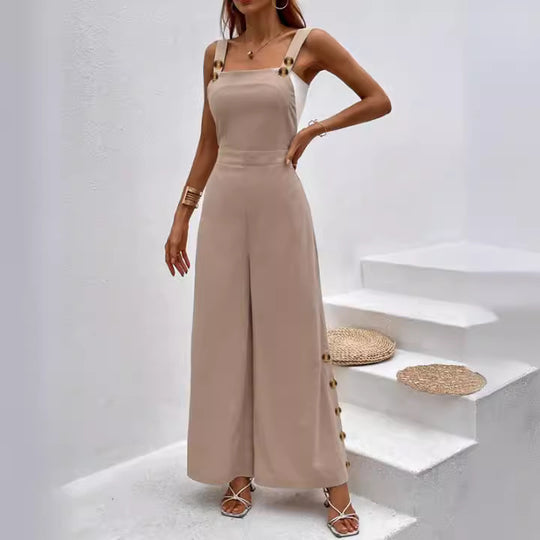 Damen modischer Jumpsuit mit eleganten Knopfdetails und weitem Bein EB