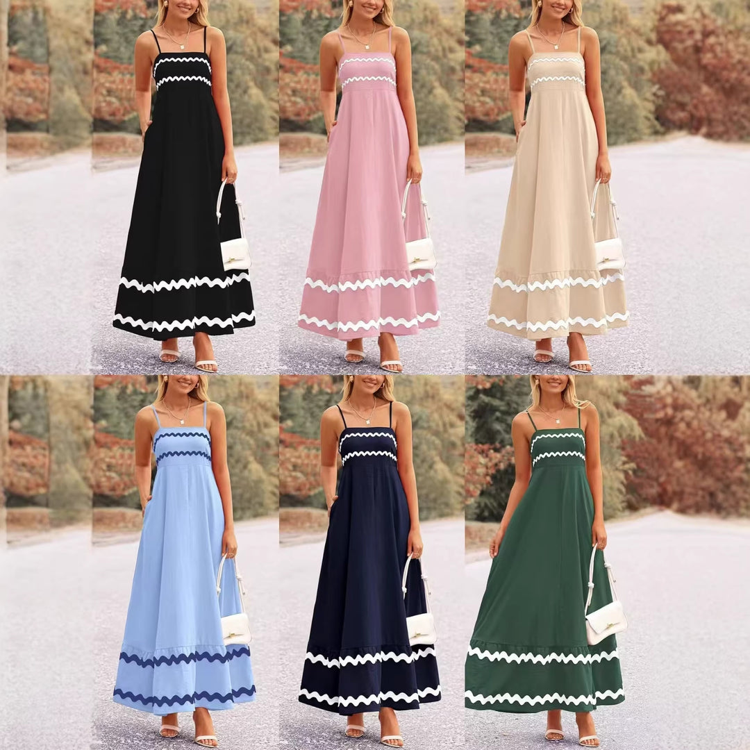 Damen Maxikleid mit eleganten Zierhörnchen und verstellbaren Trägern EB