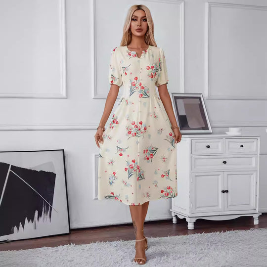 Damen Midi-Kleid mit floralen Akzenten EB