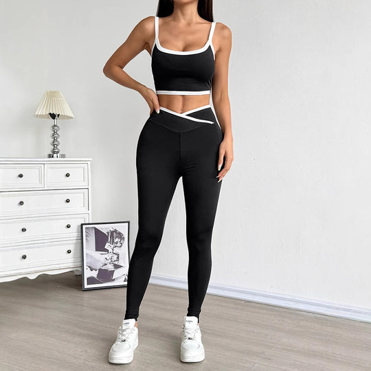 Damen Sportliches Set mit engem Oberteil und hoch geschnittenen Leggings EB