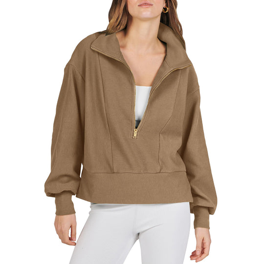 Damen sportlicher Pullover mit hohem Kragen und Reißverschluss EB