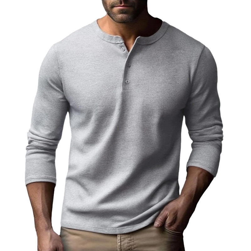 Herren Langarm-Henley-Shirt aus atmungsaktivem Baumwollmix EB