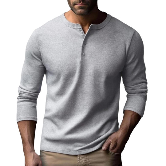 Herren Langarm-Henley-Shirt aus atmungsaktivem Baumwollmix EB