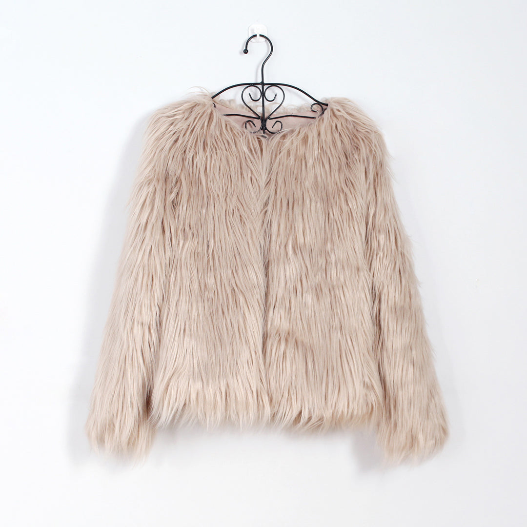 Damen Flauschige Kunstfell-Jacke mit lässigem Schnitt und weichem Innenfutter EB