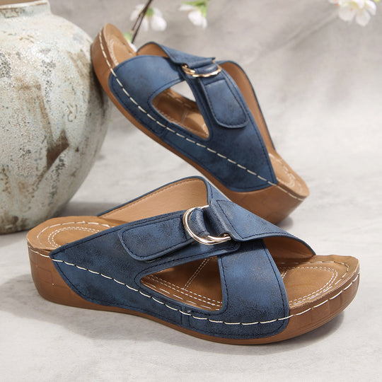 Damen Komfortable Keil-Sandalen mit modischen Riemen EB