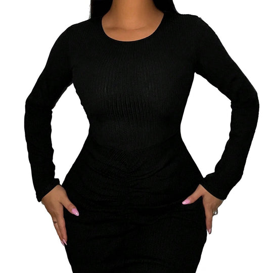 Damen figurbetontes Rippstrick-Minikleid mit Rundhalsausschnitt und langen Ärmeln Eichborn Berlin