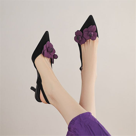 Damen Slingback Ballerinas mit floralem Dekor EB