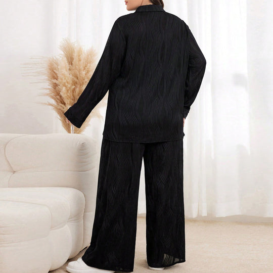 Damen Schlafanzug-Set mit elegantem Streifenmuster und lockerer Passform EB