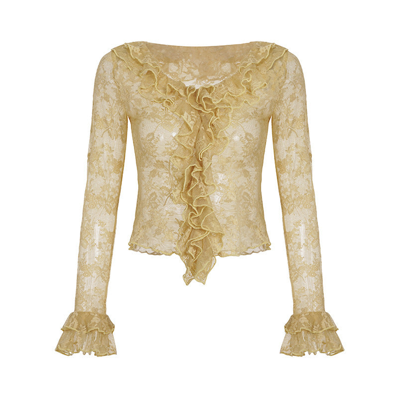 Damen Spitzenbluse mit Rüschendetails EB