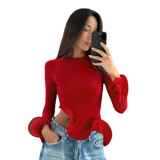 Damen Trendy Oberteil mit asymmetrischen Rüschendetails und elegantes Design EB